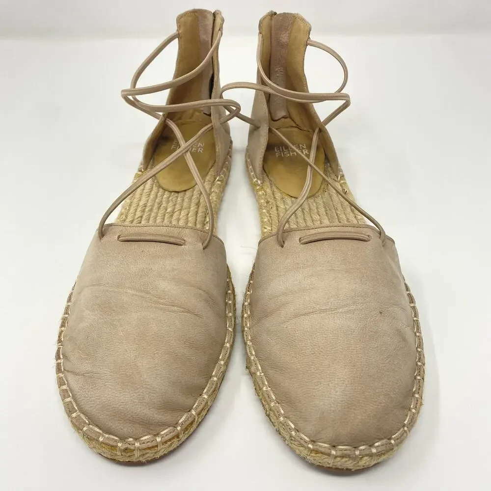 Eileen Fisher Beige Flat Elastic Zip Up Espadrilles 8.5
